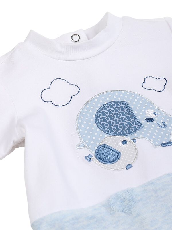 Boys Light Blue Nappy Opening Babysuit image number 2